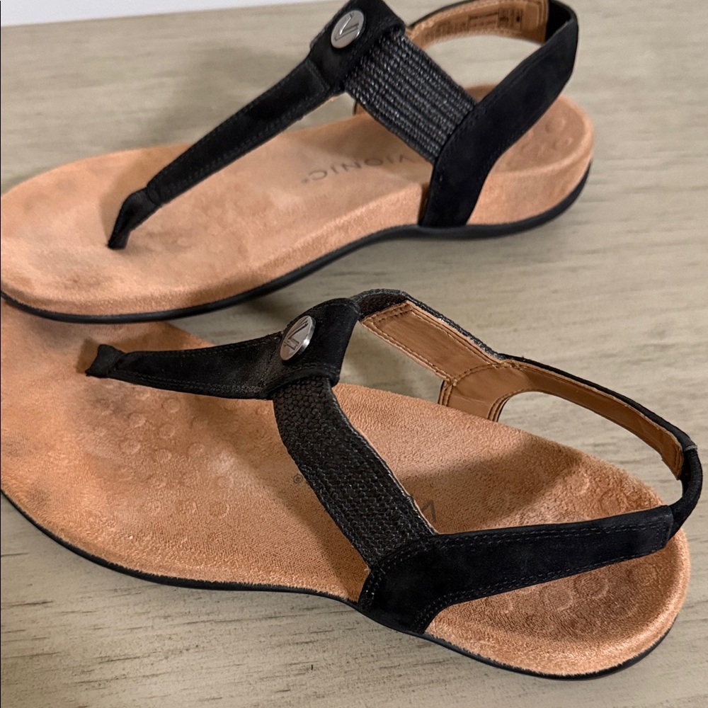 Vionic Black Suede Thong Sandals - Women's Comfort Flats